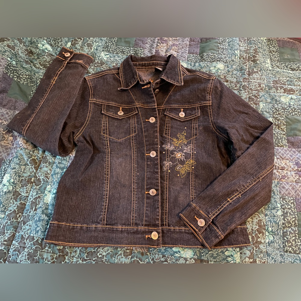 Arizona Jean Co. Retro Embroidered Jeans Jacket Girls Size XL